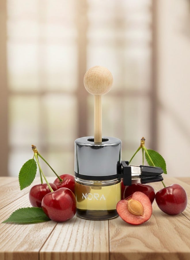 NORA Car Vent Air Freshener Cherry 15ml – Wooden Diffuser Clip, Long-Lasting Essential Oil Scent, Glass Bottle with Metal Cap, Stylish Car Air Freshener for Strip Vents - Image 1